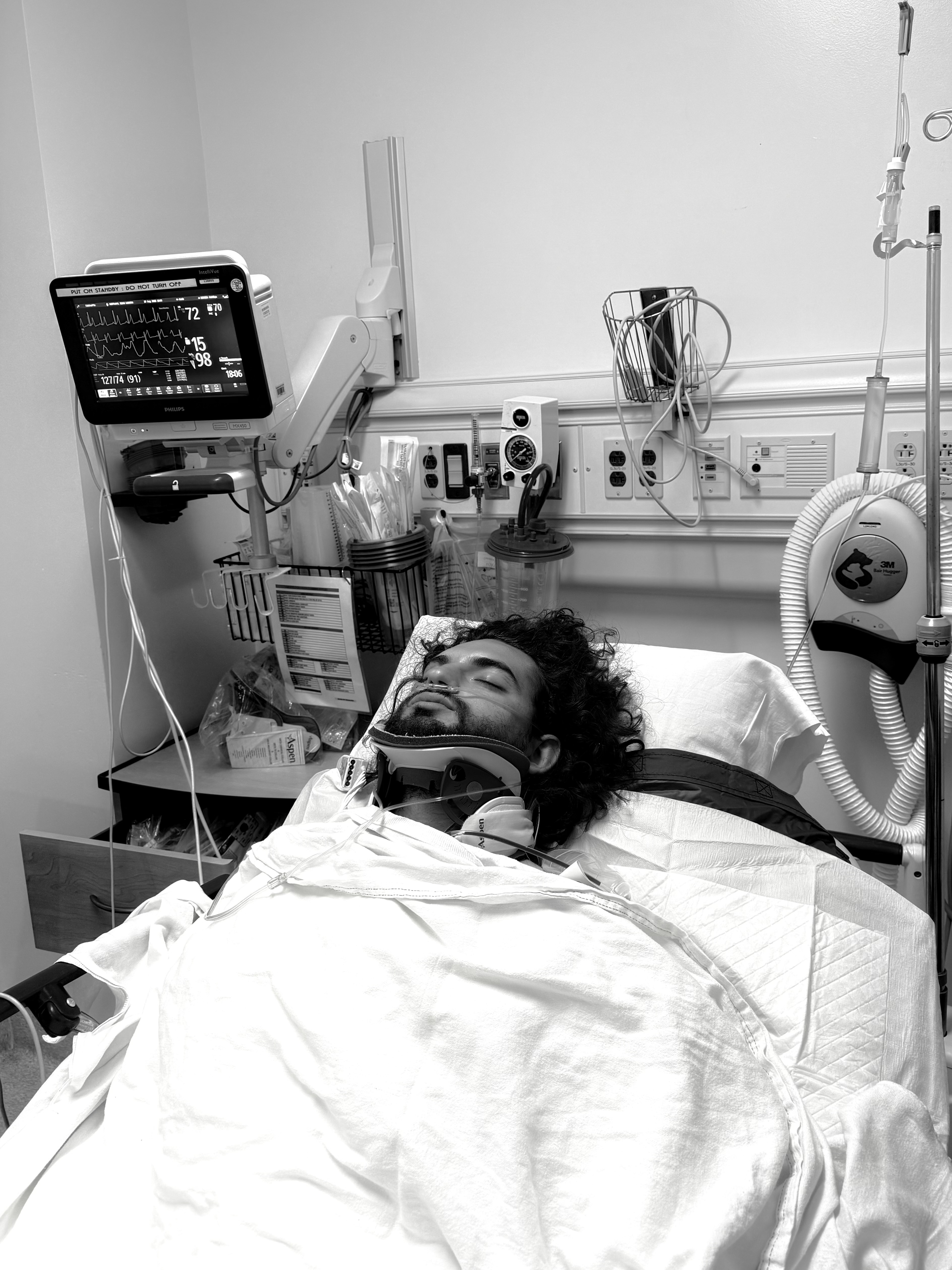 Sean in a neck brace after breaking his neck